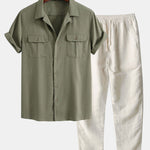 Linen Cuban Shirt with Pockets & Straight Leg Linen Pants Set