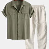 Linen Cuban Shirt with Pockets & Straight Leg Linen Pants Set