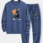 Cool Bear Print Relax Fit Crew Neck Sweatshirt & Jogging Pants Set