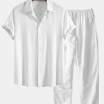 Linen Rayon Blend Shirt & Straight Leg Linen Pants Set