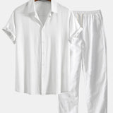 Linen Rayon Blend Shirt & Straight Leg Linen Pants Set