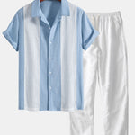 Linen Patchwork Bowling Shirt & Straight Leg Linen Pants Set