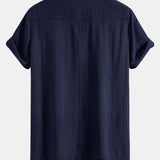 Geometric Rhombus Print Linen Patchwork Bowling Shirt