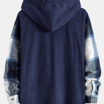 Relax Fit Corduroy Flannel Plaid Patchwork Hooded Shirt