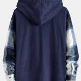 Relax Fit Corduroy Flannel Plaid Patchwork Hooded Shirt
