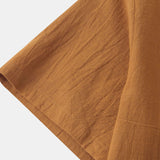 Solid Color Basic Henley Shirts & Linen Cotton Blend 11" Shorts Set