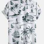 Island Sailing Print Shirt & Solid Drawstring Swim Shorts Set