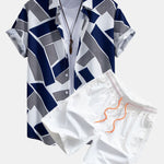 Color Block Geometry Print Shirt & Swim Shorts Set