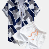 Color Block Geometry Print Shirt & Swim Shorts Set