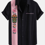 Tiki Tribe Hawaii Print Linen Contrast Button Up Shirt