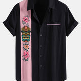 Tiki Tribe Hawaii Print Linen Contrast Button Up Shirt