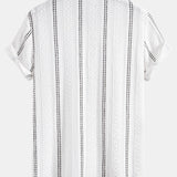 Geometric Striped Jacquard Shirt & Crinkled Textured Drawstring Shorts Set