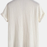 Texture Jacquard Cuban Shirt & Linen Cotton Blend Drawstring Shorts Set