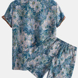 Painted Floral Jacquard Cuban Shirt & Shorts Set