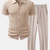 Twisted Jacquard Knit Shirt & Slim Fit Tapered Trousers Set