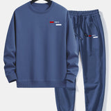 Paris Stripe Print Relax Fit Crew Neck Sweatshirt & Jogging Pants Set