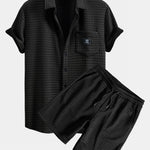 Short Sleeve Waffle Shirt & Waffle Drawstring Shorts Set