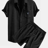 Short Sleeve Waffle Shirt & Waffle Drawstring Shorts Set