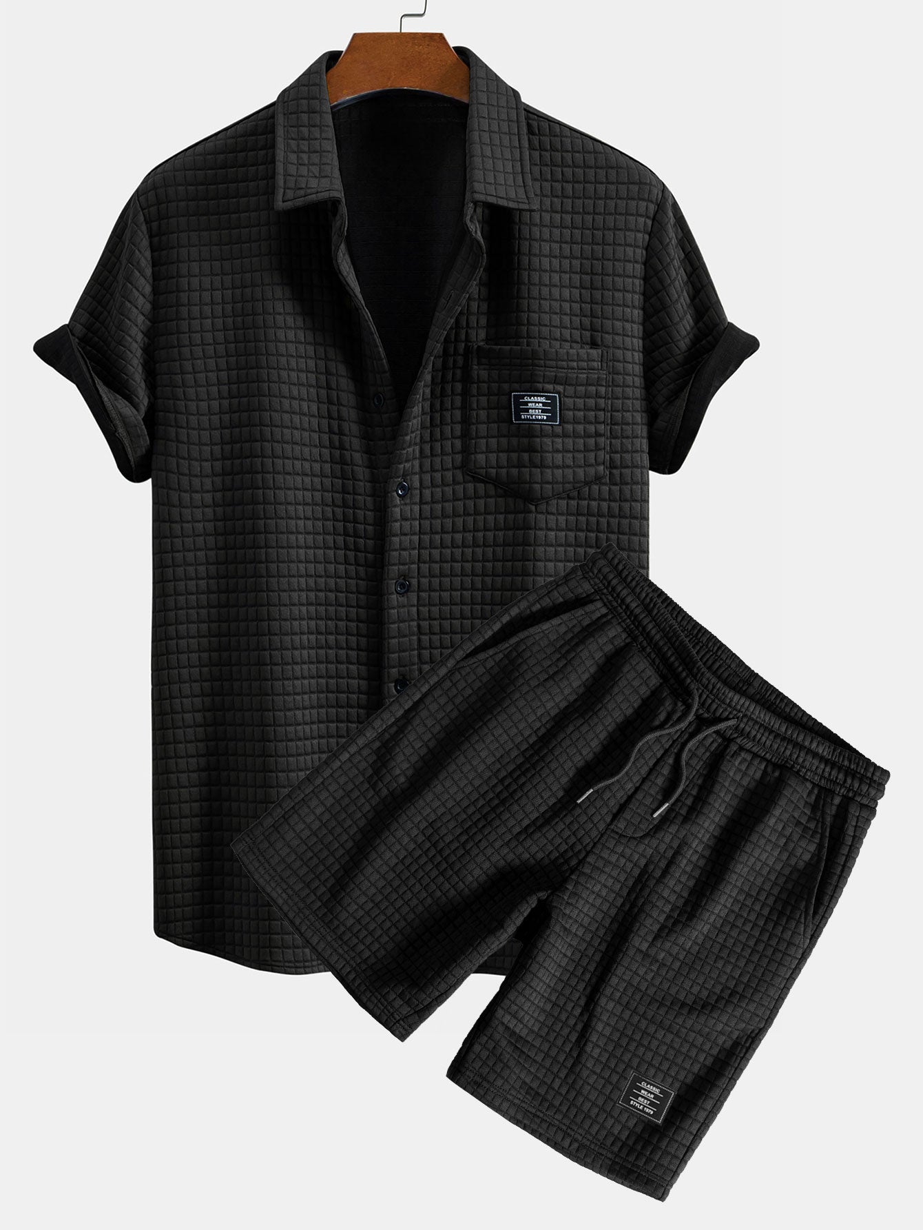 Short Sleeve Waffle Shirt & Waffle Drawstring Shorts Set