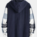 Relax Fit Flannel Plaid Corduroy Patchwork Hooded Shirt