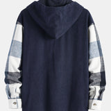 Relax Fit Flannel Plaid Corduroy Patchwork Hooded Shirt