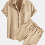 Striped Jacquard Shirt & Drawstring Shorts Set
