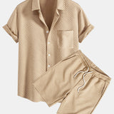 Striped Jacquard Shirt & Drawstring Shorts Set