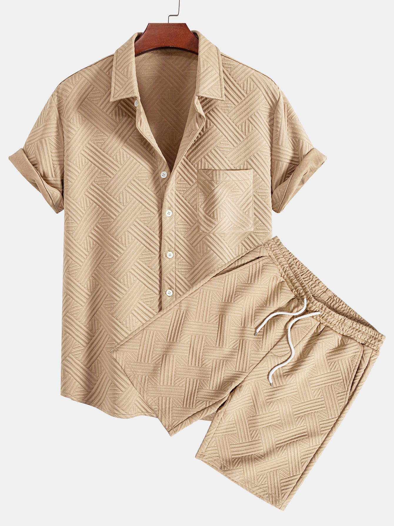 Striped Jacquard Shirt & Drawstring Shorts Set