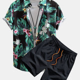 Tropical Flowers Print Shirt & Swim Shorts Set