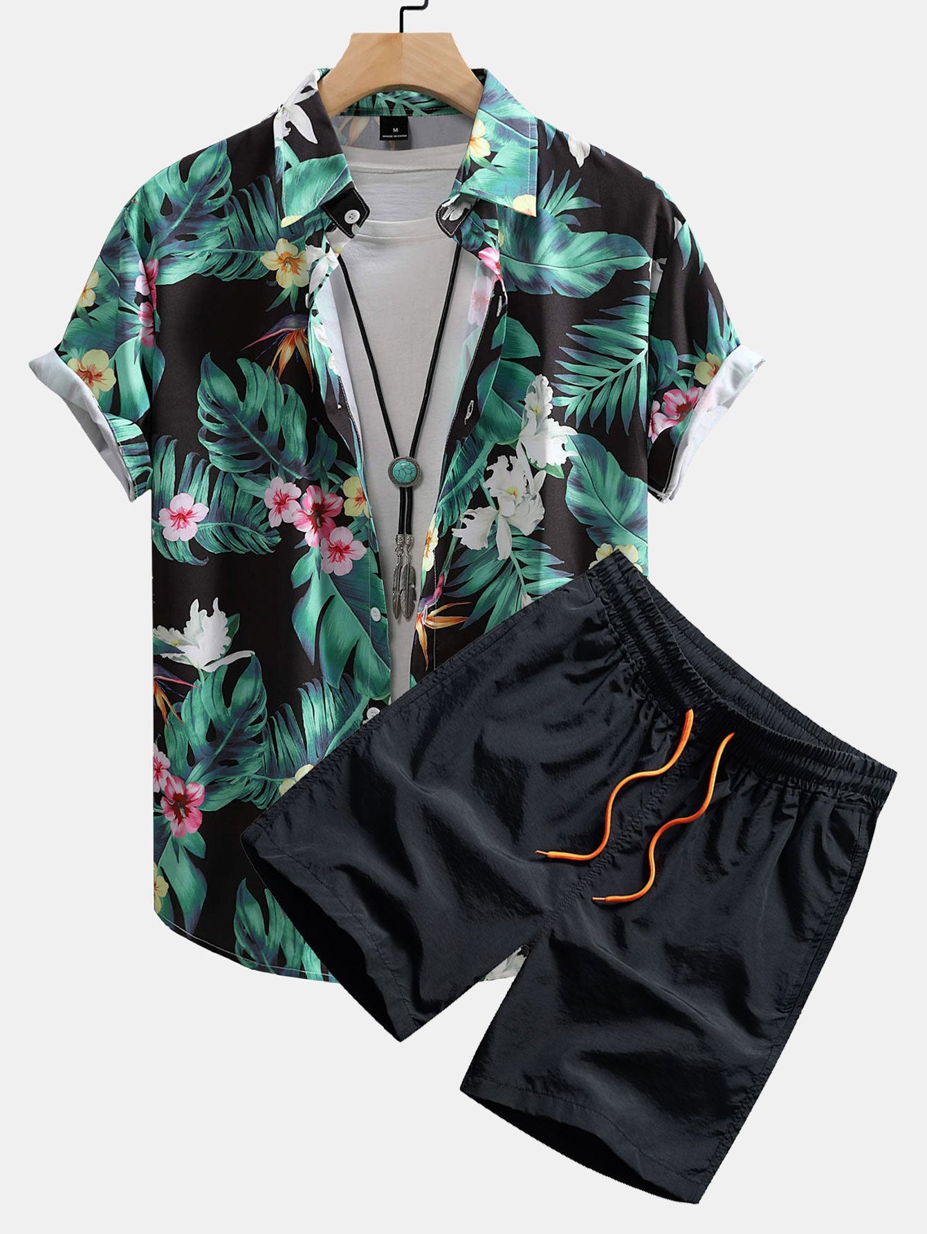 Tropical Flowers Print Shirt & Swim Shorts Set