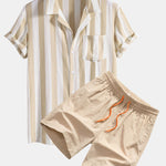 Striped Cuban Collar Shirt & Swim Shorts Set
