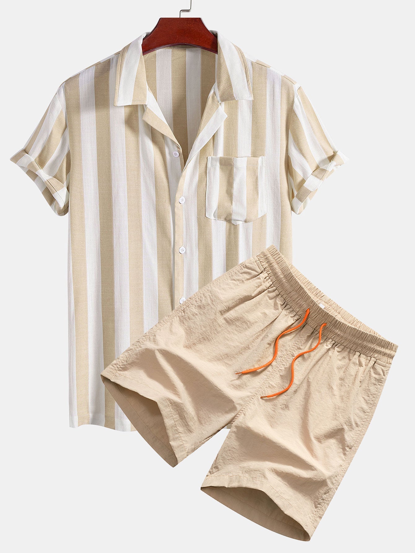 Striped Cuban Collar Shirt & Swim Shorts Set
