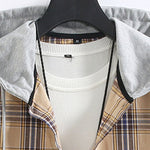 Plaid Contrast Hoodie Button Up Shirt