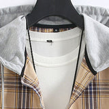 Plaid Contrast Hoodie Button Up Shirt