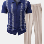 Geometric Knit Shirt & Slim Fit Tapered Trousers Set