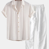 Geometric Jacquard Shirt & Straight Leg Linen Pants Set