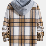 Contrast Flannel Plaid Hooded Overshirt