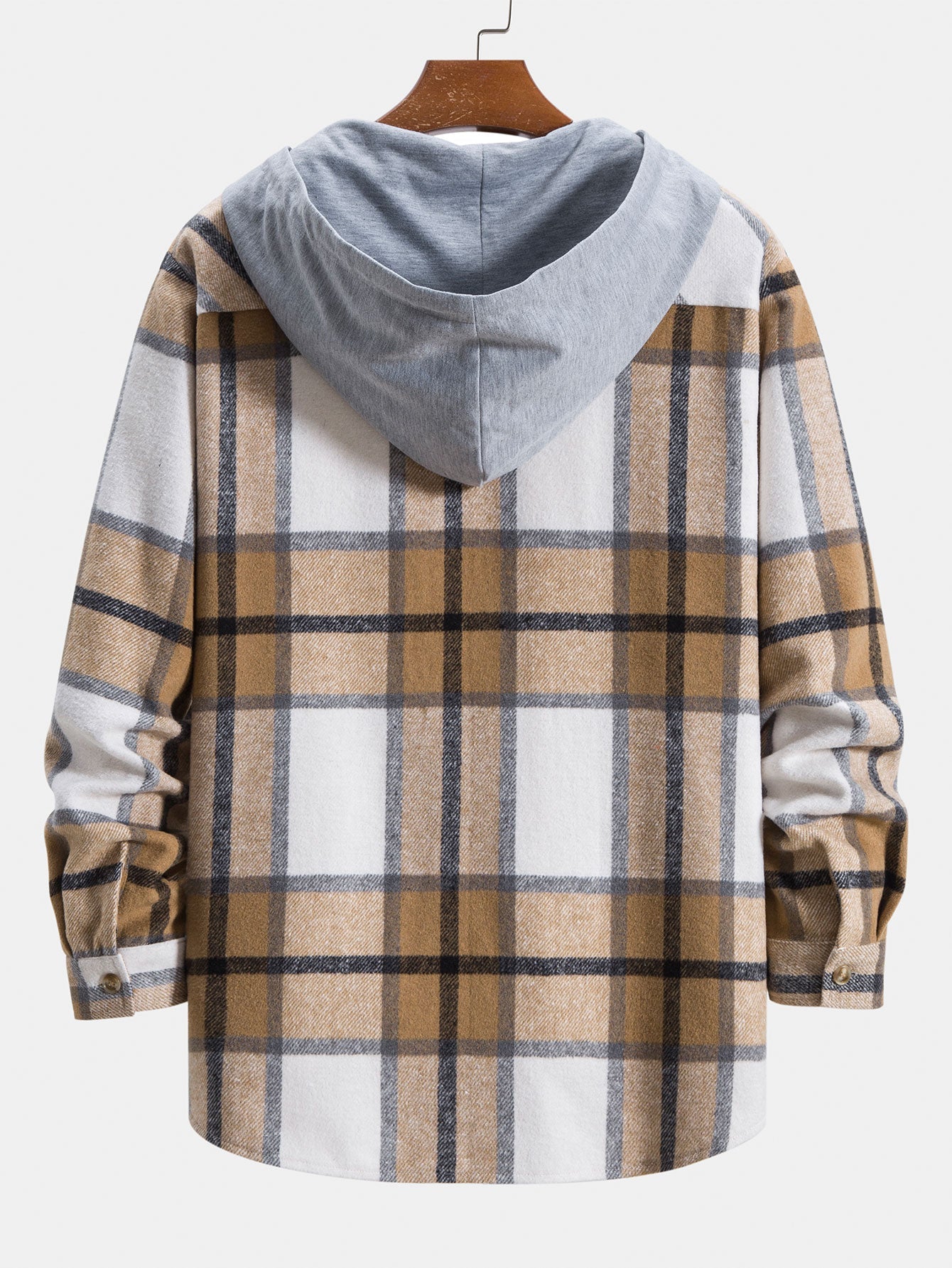 Contrast Flannel Plaid Hooded Overshirt