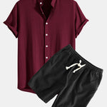 Linen and Rayon Blend Shirt & Linen Cotton Blend Drawstring Shorts Set