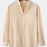 Long Sleeved Textured Stand Collar Shirt