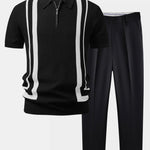 Contrast Zipper Polo & Slim Fit Tapered Trousers Set