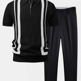 Contrast Zipper Polo & Slim Fit Tapered Trousers Set