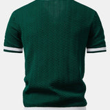 Texture Contrast Knitted V Neck Polo Shirt & Ribbed Pants Set