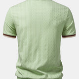 Contrast Trim Textured Zipper Knit Polo & Tapered Trousers Set