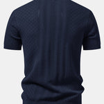Geometric Jacquard Open Knit Polo & Straight Leg Linen Pants Set