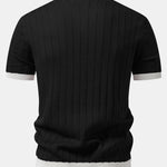 Contrast Trim Stripe Johnny Collar Polo & Tapered Trousers Set