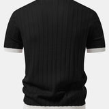 Contrast Trim Stripe Johnny Collar Polo & Tapered Trousers Set