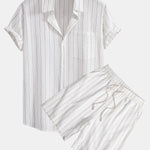 Linen Striped Shirt & Drawstring Shorts Set