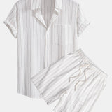 Linen Striped Shirt & Drawstring Shorts Set