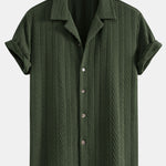 Texture Jacquard Cuban Shirt & Crinkled Textured Drawstring Shorts Set